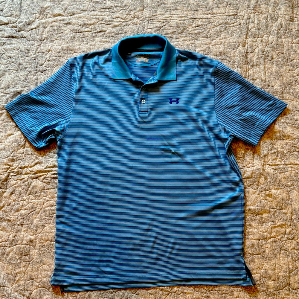 Men’s blue striped Under Armor polo. Size XL